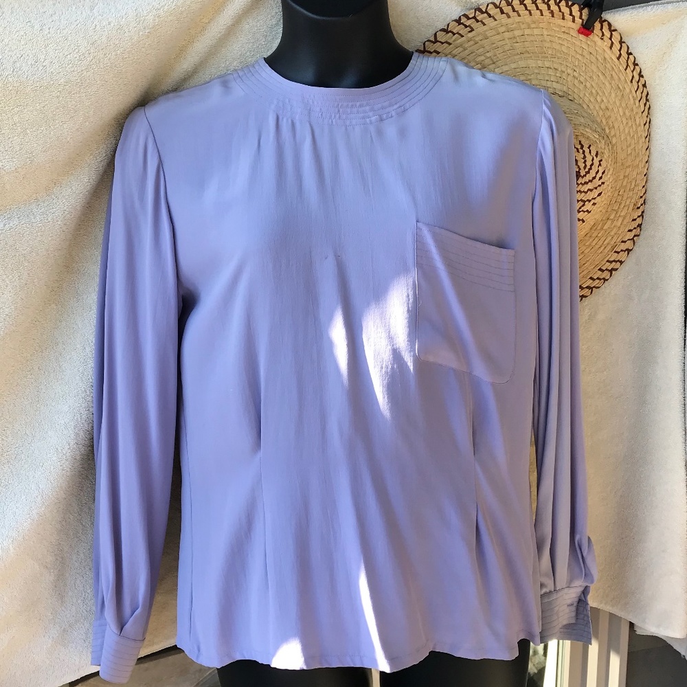 Dana Buchman lavender silk back-button blouse, 14